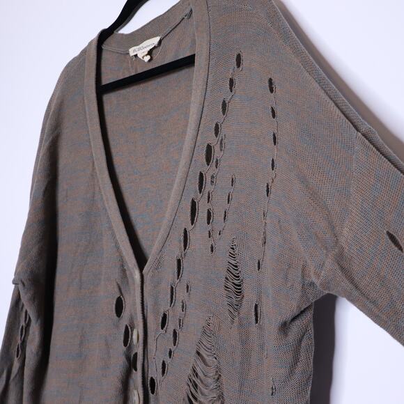 BCBGENERATION Distressed Sweater Marled Fern Taupe Cardigan Casual Women's M - Picture 6 of 12